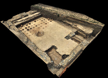 illustration 3d d'un des hypocaustes découverts sur le site de l’Hôtel Dieu à Rennes en 2024